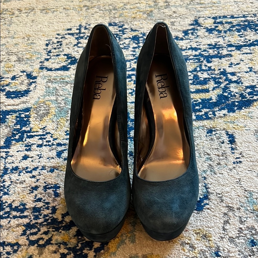 Reba Women's Blue Suede Heels